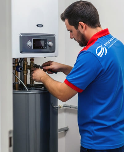 Técnico da Império Soluções e Gás, instalando um boiler